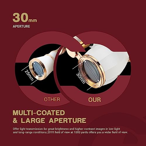 ESSLNB Opera Glasses Binoculars for Women Adults 4X30mm Theater Glasses Compact Binoculars for Theater and Concerts Antique with Case Removable Chain White - color: White