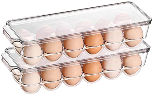 Sooyee 2 Pack Egg Holder for Refrigerator, Plastic Egg Storage Container, Fridge Egg Organizer, Clear Refrigerator Organizer Bins with Lids, Stackable Tray Holds 12 Eggs - size: 2 Pack 12 Eggs