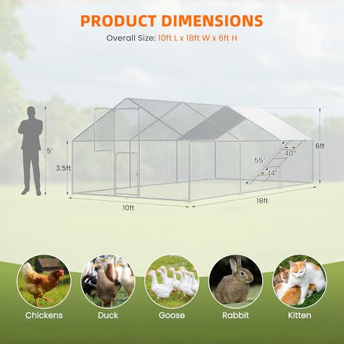 UDPATIO Large Metal Chicken Coop Walk in & Run– Heavy Duty Outdoor Poultry Run with Protective Cover for 25-35 Chickens, Ducks, or Rabbits | Predator-Proof & Weather-Resistant | Double Feed Door UV-Resistant Cover Heavy Duty Outdoor Cage for Bird Duck Rab