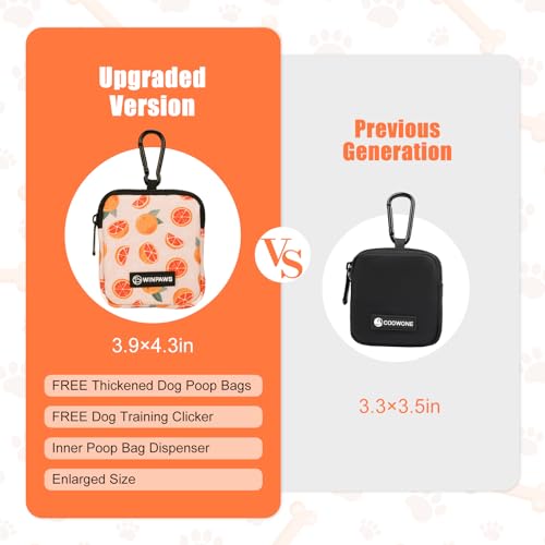 Dog Treat Pouch with Training Clicker,Waterproof Nylon Fabric Poop Bag Holders for Leashes,Hands Free Small Dog Walking Bag with Carabiner, Pet Puppy Training Walking Essentials(Grapefruit) - color: Grapefruit