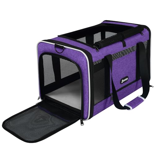 GAPZER Pet Carrier for Cat 18x11x11 Inch, Top Load Small Dog Car Ride Crate | 4-Sided-Ventilated Kitten Carry Purse, Soft Portable Pomeranian Cloth Kennel in Cabin, Kitty Taxi Bag FAA Complaint Car Seat - color: Purple
