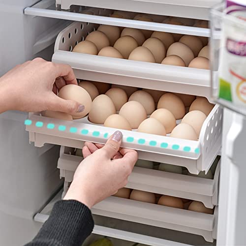 60 Egg Drawer for Refrigerator, 2-Layer Stackable Egg Holder Storage Container for Countertop, Large Capacity Plastic Fresh Egg Tray Dispenser Organizer Keeper with Handle for Kitchen