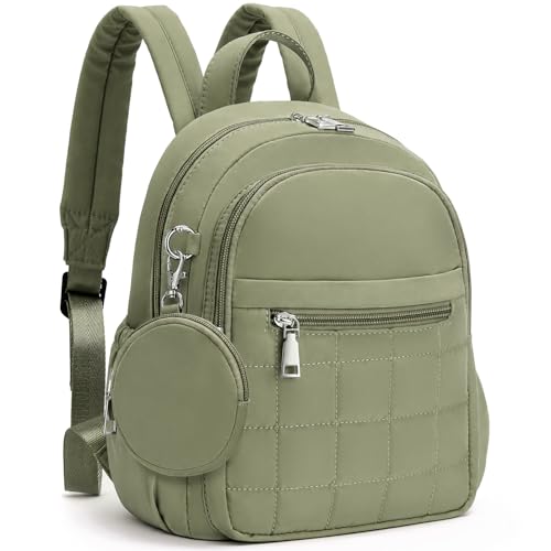 Mini Backpack for Women, Anti Theft RFID Small Travel Backpack | Compact Backpack with Built-in RFID Wallet(5 Slots) & Coin Purse, 10-Pocket Fits 11" Tablet, Puffer Nylon, Daily & Work - color: Green