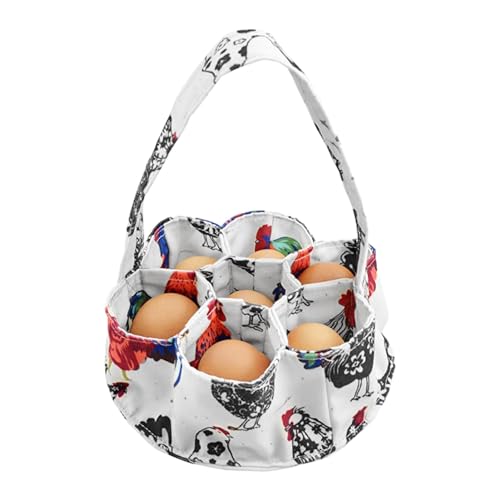 Egg Collecting Basket, Eggs Gathering Basket Canvas Egg Bags with 7 Pouches for Farmhouse Chicken Hen Duck Goose Housewife Garden Transporting Storage - color: White