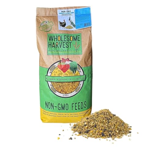 Non-GMO 40 lb Turkey Feed - Natural Peacock, Game Bird & Bird Feed, 24% High Protein Complete Food with Essential Oils, Herbs, Vitamins & Probiotics Formula for Healthy Flock Growth - size: 40 Pound (Pack of 1)