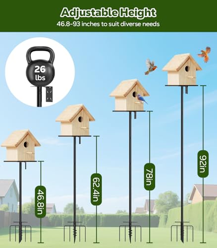 MoKo Bird Feeder Pole, 92 in Bird House Pole Squirrel Baffle 9 Prong Base | Bird Feeding Station Heavy Duty, Includes Water Bowl and Mesh Tray for Feeding, for Gardens No Bird House, Black
