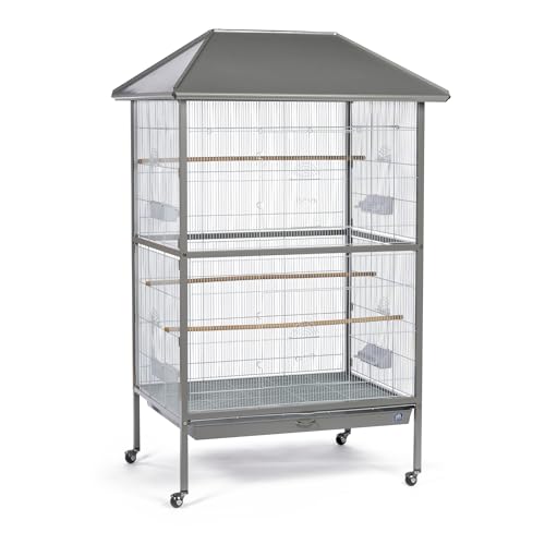 Prevue Pet Products Charming Aviary Jumbo Flight Cage - Large Metal Bird Cage with Rolling Stand, Perches, Feeders & Toy Bar, Ideal for Parakeets, Cockatiels, Lovebirds, Small & Medium Birds - Grey | Large Metal Bird Cage with Rolling Stand, Feeders & Toy