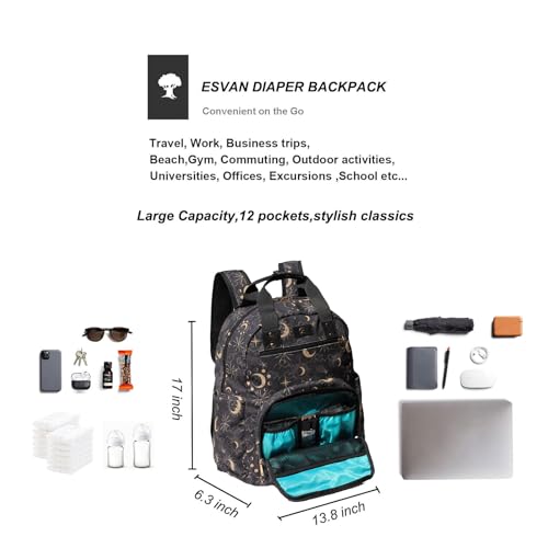 Diaper Bag Backpack Corduroy Multifunction Baby Fashion Travel Pack office Laptop Bag - color: Black Moon