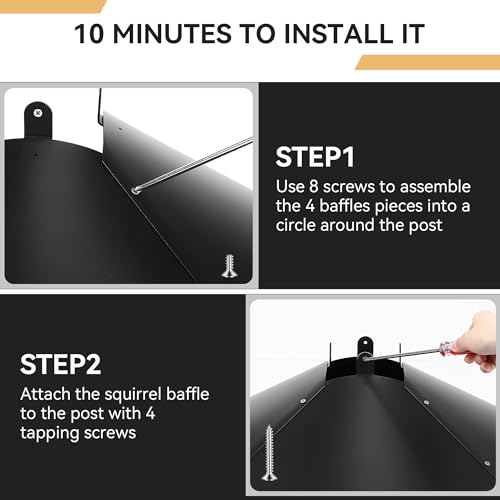 Qualirey 21.5" Metal Squirrel Proof Baffle, for 4 x 4 Posts,Black,1 Pack | Wrap Around Guard for Bird Feeder Pole to Deter Squirrels - color: Black