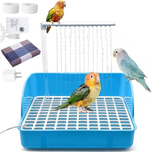 kathson Automatic Parakeet Bird Bath with Pump,Parrot Shower Bathtub (Blue) | Circulating Water System Large Bird Fountain Bath Bathing Tub for Budgie Cockatiel Lovebird Conure - color: Blue