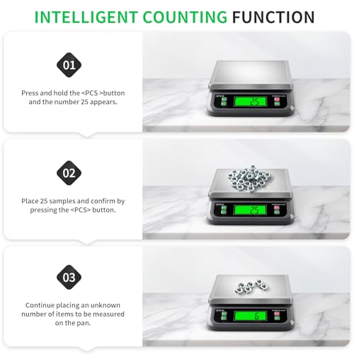 Large Digital Kitchen Scale40kg Stainless Stee with 6 Unit Tare PCS Funtion | Food Scales 88lbs with LCD Display for Baking, Bread, Cooking, Meat, Vegetables, Farm with Adapter Grey - color: Grey-40kg, size: Grey-40kg