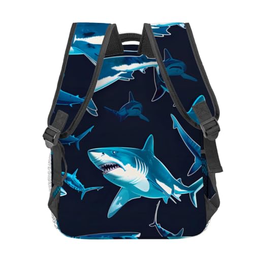 Shark Attack Backpack,Bold Deep Sea Blue Polyester Backpacks,Lightweight Double Shoulder Back Pack for Girls Women,Cool Fish Ocean Bookbag,School Bag Gifts,Casual Travel Daypack Book Packs - color: Shark 01