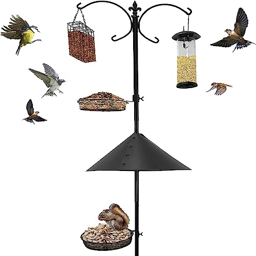 EasyGo Product Squirrel Proof Bird Station - 81 Inch Powder Coated Steel Pole With Baffle - 2 Feeders and 1 Peanut Feeder - 5 Prong Base - PATENTS Pending - color: Pole Included Feeder 2 New