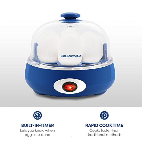Elite Gourmet EGC322CBL Easy Egg Cooker, 7-Egg, BPA-Free, Classic Blue | Cooks soft, medium, or hard-boiled eggs with auto shut-off - electric operation - includes measuring cup - color: Blue, size: 7 Egg