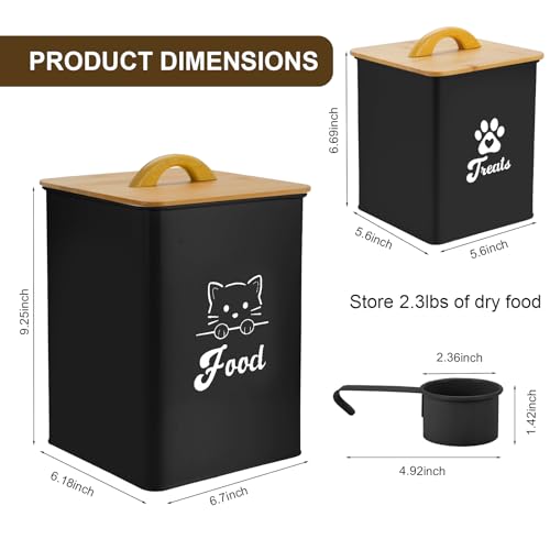 Cat Food Storage Container with Scoop, 2PCS Cat Food Storage Container with Lids Airtight, Cat Treat Jars for Kitchen Counter-7+3Lbs, Cat Cookie Jar for Storage, Black - color: Black