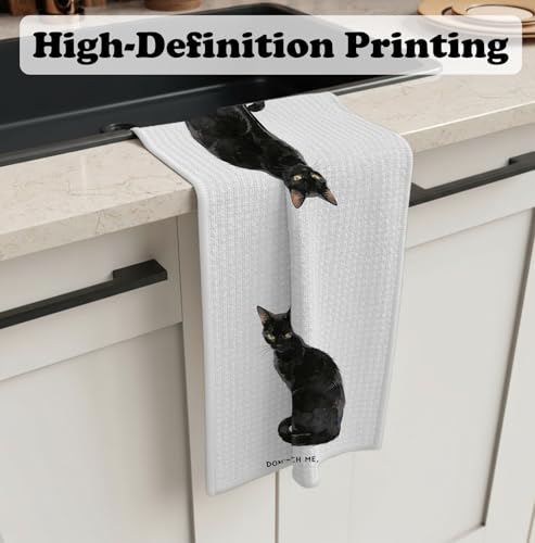 Black Cat Kitchen Towel Decorative,Don't Touch Me,Please. Funny Black Cat Gifts Dish Towels,Cats Mom Lover Gifts Hand Towels Drying Cloth for Kitchen Bathroom Decor,16x24 Inch - color: Funny-black Cat