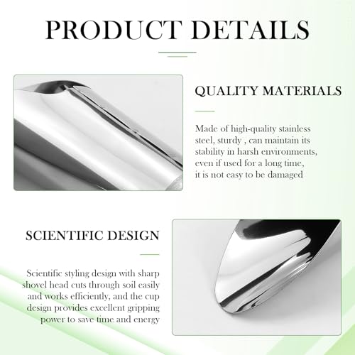 3Pcs Stainless Steel Soil Scoop Set - Bonsai Shovel Tools for Repotting, Succulent Planting, Gardening Small Metal Hand Spade Trowel (Silver)
