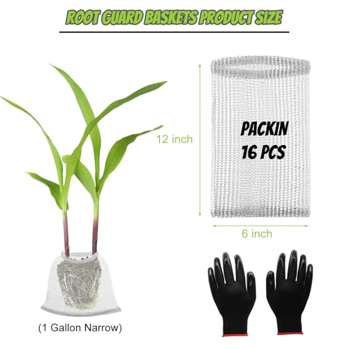 16 Pcs Gopher Baskets 1 Gallon Root Guard Proof Stainless Wire Steel Trap | 10" X 6" Mesh Cage with Gloves Root Protection for Gophers Moles Voles, Bulbs Tubers Trees Orchid Flowers Planting Baskets - size: 6"X12"-16 Pack