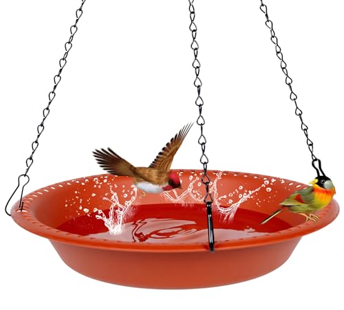 Hanging Bird Bath for Outdoors Heavy Duty, 12 inch BirdBath Bowl Only with Rust-Proof Black Chains, Hanging Bird Feeder for Garden Backyard Decor (Terracotta 1 Pack) - color: Terracotta, size: 12in 1pack