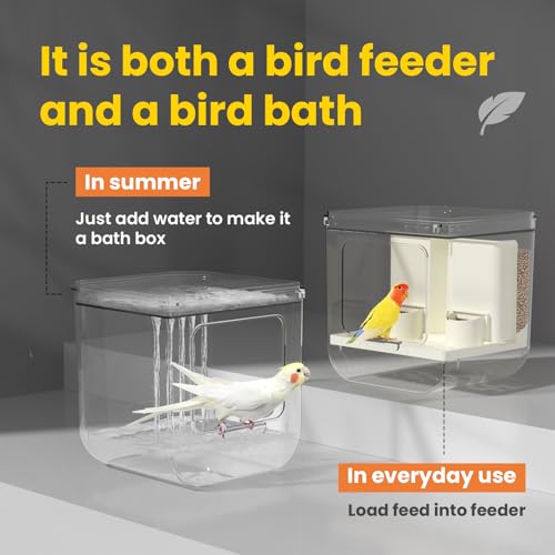 No Mess Automatic Bird Feeder,Multifunctional Parrot Seed Feeders,Transparent Seed Food Container,Bird Cage Accessories for Canaries Budgies Lovebirds Conures Cockatiels