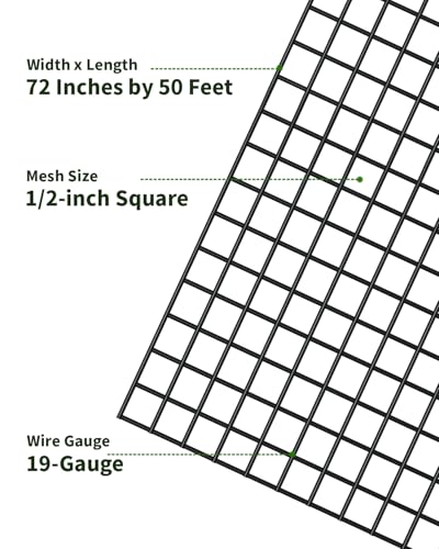 Black Hardware Cloth 1/2 inch Mesh 72'' x 50' 19-Gauge | Chicken Wire Mesh, Welded Wire Fencing, Chicken Wire Fencing, Rodent Wire, Garden Fence, Tree Guard, Wire Mesh Fencing - size: 1/2inch 72''x50'