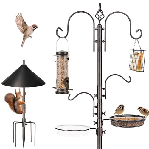 ERYTLLY Bird Feeders Bird Feeding Station Kit Bird Feeding Pole Wild Bird Feeder Hanging Kit with Squirrel Guard Baffle Suet Cage Tube Bird Feeder Planter Hanger Multi Feeder for Attracting Wild Birds - size: 91 Inch with squirrel baffle