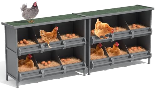 2-Tier Nesting Boxes for Chickens,Chicken Laying Boxes with Perch | Wooden Chicken Nesting Box for Poultry, Solid Wood Egg Laying Box for Hens, 6-Compartment - size: 45.3"L x 15.4"W x 34.6"H