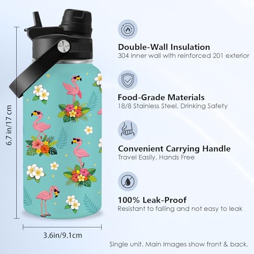 Flamingo Gifts for Women, 26oz Water Bottle with Handle for Girl Friends - color: Flamingo-Green