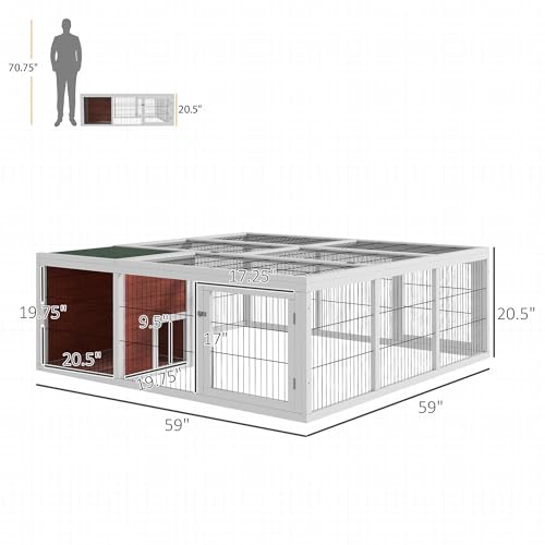 PawHut 59" Outdoor Rabbit Hutch Playpen Bunny Cage for Rabbits Dark Brown | Wooden Tortoise House Habitat, Outdoor Tortoise Enclosure, with Run and Enclosed Cover, for Chickens, Ducks, Indoor