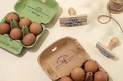 Stamp by Me | Egg Cartons Stamp | Personalized Eggs Carton Stamps | Chicken Eggs Stamper | Custom Wooden Rubber Stamp | Self-Inking Labels | Farm Stampers | Black Ink | Mini, Medium or Big Stamping