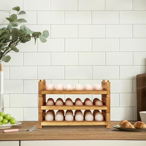 Wooden Egg Holder Countertop Fresh Egg Holders Firewood Egg Collecting Rack for Gathering Fresh eggs, Stackable with 54 eggs, Home Kitchen Organizer, Set of 3 PCS