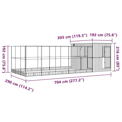 Galvanised Steel Aviary with Extension 277.2x119.3x85 in | Walk in Bird Cage, Large Outdoor Use, Lockable Door, Steel Mesh Grid for Safety - size: 277.2" x 119.3" x 85"