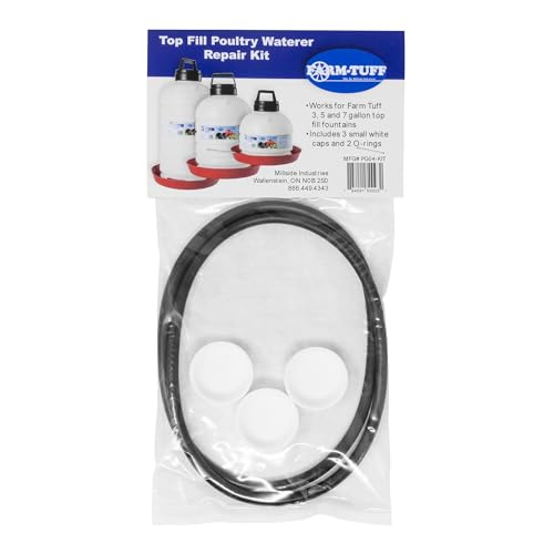 FARM-TUFF Chicken Waterer Repair Kit - 3 White Caps & 2 Black O-Rings - Fits P3G04, P5G04, P7G04 Top Fill Poultry Waterers
