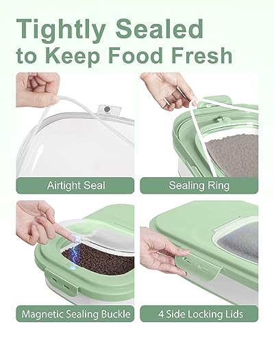 20-30 Lbs Rice Storage Container,Collapsible Food Storage Container | Flour Storage Container with Wheels Airtight Locking Lid,Cat Food Container Double Seal,Keep Fresh for Pet Food,Rice,Flour - color: Light Green/20-30LBS