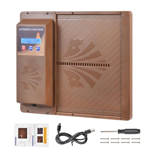 Automatic Chicken Coop Door with Timer, Side Opening Large Entry for Chickens, Battery Operated Or USB Powered, Anti-Pinch Sensor, LCD Display, Easy Installation Poultry Door - color: Coffee