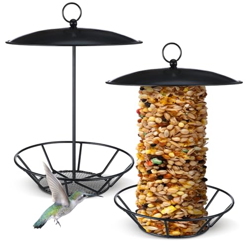 2 Pcs Cylinder Bird Feeder Outdoor Seed Cake Feeder Metal Suet Cake Holder Backyard Wild Birdfeeding Bird Feeders for Outdoors Garden(Black) - color: Black