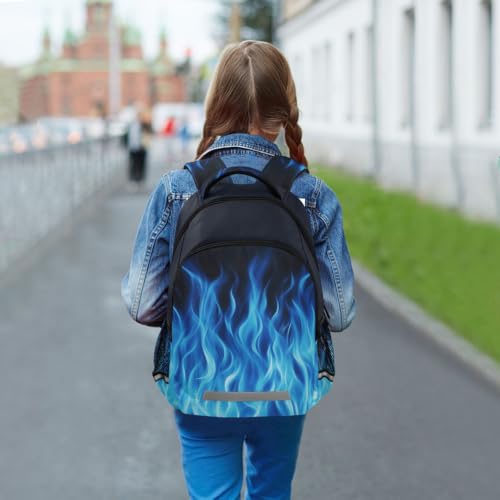 Kids Blue Flame Backpack for Boys Girls School Bags | Elementary Middle, Travel Daypack Lightweight Waterproof with Reflective Strip - color: Blue Flame