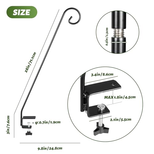 2 Packs Heavy-Duty Deck Hook, Deck Rail Pole,Deck Bird Feeder Pole | Deck Hooks for Railing, Feeders, Plants, Suet Baskets, Wind Chimes, Lanterns ；Patio and Porch Use - size: 28in Long Curled Hook-2 Packs