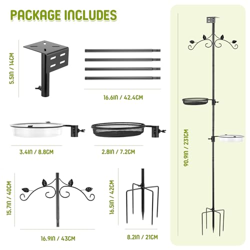 ERYTLLY Bird Feeder Pole Stand, 91 Inch Bird House Pole with 5-Prong Base Shepherds Hook for Hummingbird Feeders, Adjustable Bird Feeder Stand with Water Bowl Metal Mesh Tray for Outdoor Garden Decor - size: 91 in with Hooks and Feeders Kit