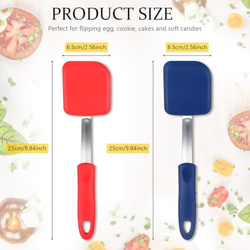 Silicone Cookie Spatula Turner 2 Pack Mini Brownie Spatula Flexible Kitchen Small Silicone Turner for Nonstick Cookware Heat Resistant No Scratch Flipper for Egg(Solid Flat,Red,Blue) - color: Red,Blue