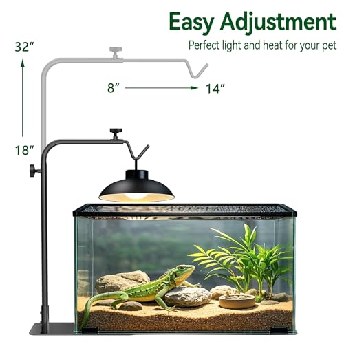 Reptile Heat Lamp Stand, Adjustable 18"-32"H Light Holder, Heavy Base | Heavy Duty, Wide Compatibility for Bearded Dragon, Turtle, Snake, Lizard, Terrarium Tank or Aquarium Use - size: 32" Height