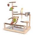 Wontee Bird Playground Wooden Bird Perch Stand Ladder Swing with Removable Tray & Feeding Cups for Budgies Parakeets Caique Senegal Cockatiels Conures