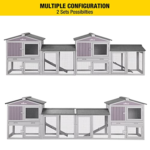 Aivituvin Rabbit Hutch Chicken Coop Bunny Rabbit Cage Duck House with Run Waterproof Roof for Outdoor, Plastic Tray, Expandable Design 114" LX21 WX33 H - size: 114" L x 21" W x 33" H