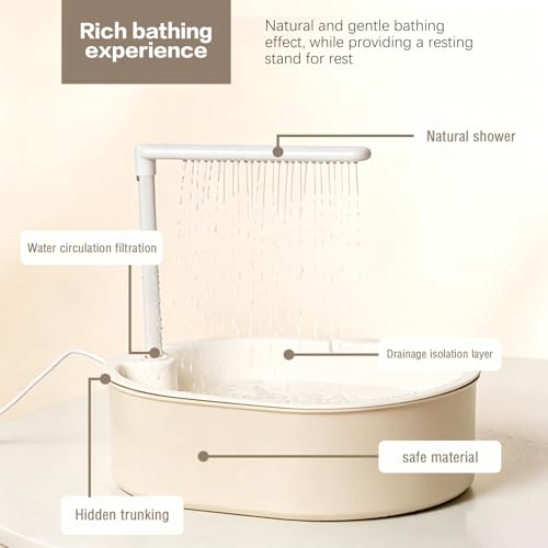 Automatic Parakeet Bird Bath with Pump,Automatic Bath Shower(Beige) | Bird Shower Fountain Bathtub with Running Water,For Birds African Grey Amazon Conure Parakeet Cockatiel - color: Beige