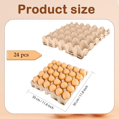 24 Pcs 30-Cell Pulp Egg Flat Cartons Biodegradable Paper Eggs Crates Sturdy Stackable Egg Trays for Kitchen Supermarket Farm Restaurant