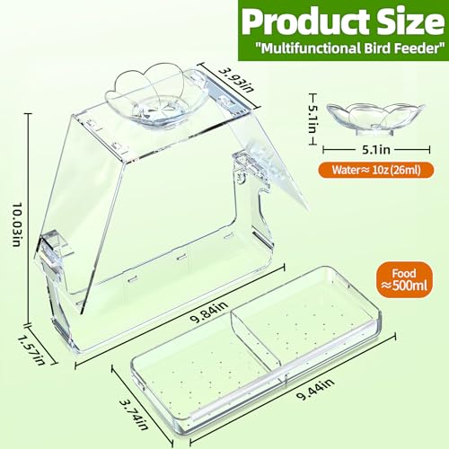 WENMIXER Window Bird Feeder with Non-Marking Self-Adhesive Hooks, Clear and Transparent, Outdoor Wild Bird Watching Gift, Garden Decor (with Large Window) - style: With Large Window