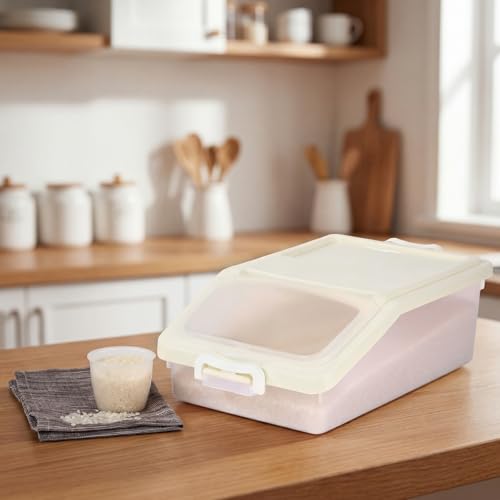 3 Pcs Rice Storage Container 11 lb Airtight Flour Container with Wheels Measuring Cup Clear Pet Food Dog Cat Birds Food Bin Grain Cereal Organizer Box for Dry Baking Supplies(Milky White) - color: Milky White