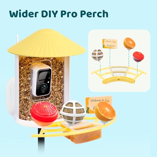 NETVUE by Birdfy Pro Perch - Wider Extension Perch to DIY Add-ons Including Suet Ball, Mini Hummingbird Feeder, Fruit Holder, Jelly Feeder and Welcome Card, Ideal for Bird Lover (Yellow) - color: Yellow