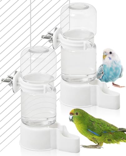 BNOSDM Automatic Bird Water Dispenser 2 Pcs No Mess Parrot Cage Water Feeder Drinker Suspended Bird Drinking Device Parakeet Cage Accessories for Budgies, Cockatiel, Conure, Canary, Finch (White) - color: 2 Pcs White Automatic Bird Water Dispenser