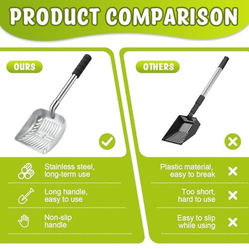 Willinglong 48 Inch Metal Chicken Coop Pooper Scooper (16 to 48 Inch) Long Handle Scooper with Detachable Stainless Steel Long Handle Gloves Accessory for Cleaning Chicken Coop(Silver)
